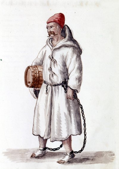 Galeriano del siglo XVII-XVIII. Dibujo en acuarela y tinta del manuscrito "Costumbres de los Venecianos" de Jan van Grevenbroeck de Jan van Grevenbroeck