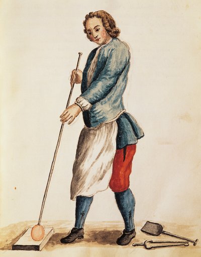 Soplador de vidrio de Murano, ilustración del libro ilustrado de trajes venecianos, por Jan Grevenbroeck, acuarela de Jan van Grevenbroeck
