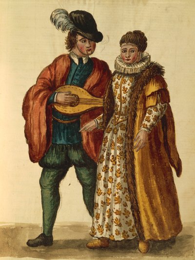 Gli Abiti de Veneziani, libro ilustrado de trajes y máscaras, acuarela de Jan van Grevenbroeck