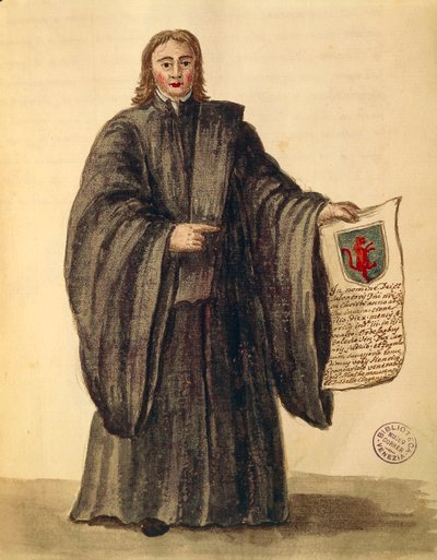 Gran Canciller de la ciudad de Chioggia, Gli Abiti de Veneziani, de libro ilustrado de trajes, acuarela de Jan van Grevenbroeck