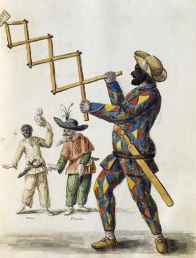 Arlequín, acuarela de La ropa veneciana, del siglo XVIII de Jan van Grevenbroeck