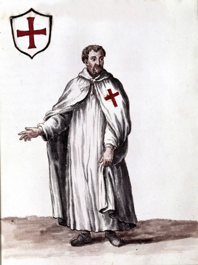 Caballero de la Orden de los Templarios. Dibujo en acuarela y tinta del manuscrito “Costumbres de los Venecianos” de Jan van Grevenbroeck (1731-1807) de Jan van Grevenbroeck