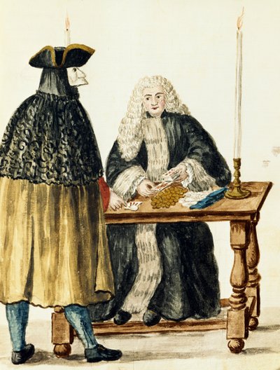 Magistrado jugando a las cartas con hombre enmascarado, por Jan Grevenbroeck (1731-1807), Italia de Jan van Grevenbroeck