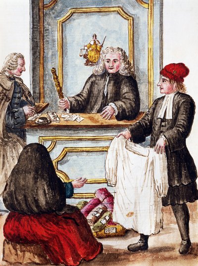 Casa de empeños, ilustración del Libro ilustrado de trajes venecianos, por Jan Grevenbroeck (1731-1807), acuarela, Italia de Jan van Grevenbroeck