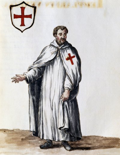 Caballero templario, ilustración de Trajes de venecianos de casi todas las edades, diligentemente recopilados y pintados en el siglo XVIII, Giovanni di Grevembroch de Jan van Grevenbroeck