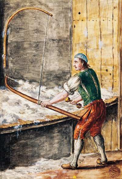 El hilandero de algodón, ilustración del libro ilustrado de trajes venecianos, por Jan Grevenbroeck, acuarela, Italia de Jan van Grevenbroeck