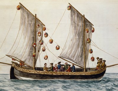 Barco veneciano adornado para la Fiesta del Redentor, por Jan Grevenbroeck, acuarela, Italia de Jan van Grevenbroeck