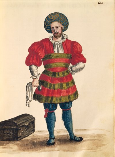 Ropa veneciana: viajero veneciano, de Gli Abiti de Veneziani, libro ilustrado de trajes, acuarela de Jan van Grevenbroeck