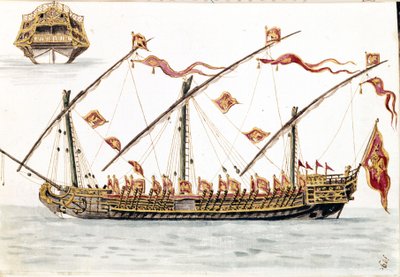 Galesus veneciano. Dibujo en acuarela y tinta del manuscrito "Costumbres de los venecianos" de Jan van Grevenbroeck (o Giovanni Grevembroch) (1731-1807) de Jan van Grevenbroeck