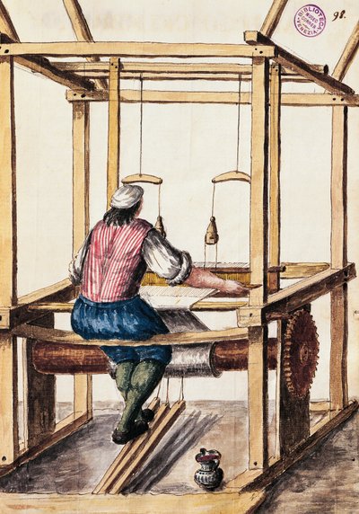 Tejedor, Ilustración de Jan van Grevenbroeck (1731-1807) del manuscrito El vestido de los venecianos, Italia de Jan van Grevenbroeck