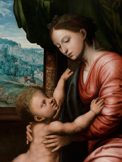 Detalle de la Virgen con el Niño (óleo sobre tabla) de Jan van Hemessen