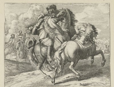 Soldado baleado a caballo Escenas de caballería (título de la serie) de Jan van Huchtenburg (possibly copy after)
