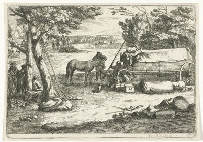 Paisaje con carro y figuras de Jan van Huchtenburg