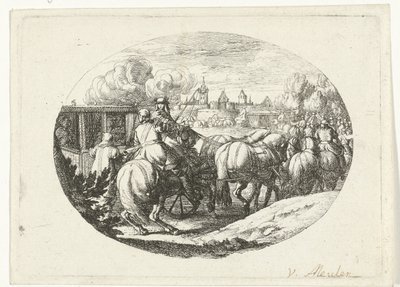 El ejército y los carruajes se trasladan a la ciudad. Escenas militares de la vida de Luis XIV, rey de Francia (título de la serie) de Jan van Huchtenburg