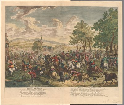 Batalla ecuestre, hacia 1702 Praelium en Bélgica / Batalla de los Países Bajos (título sobre objeto) de Jan van Huchtenburg