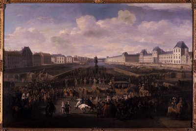 Luis XIV acercándose al Pont Neuf, París, 1674 de Jan van Huchtenburgh