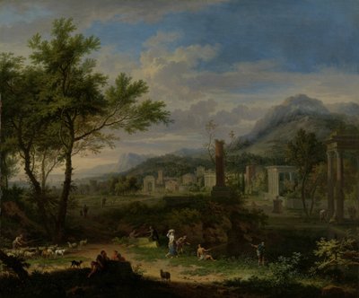 Paisaje arcádico con pescadores de Jan van Huysum