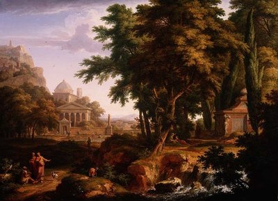 Paisaje Arcadio con San Pedro y San Juan Sanando al Hombre Lisiado, 1724-25 de Jan van Huysum