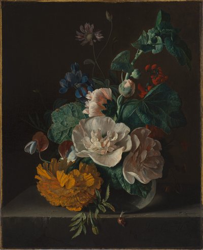 Bodegón floral con malvarrosa y caléndula de Jan van Huysum