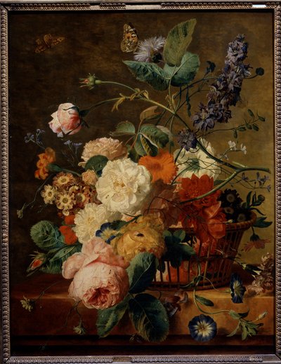 Cesta de flores con mariposas de Jan van Huysum
