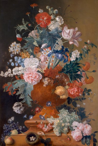 Flores en un jarrón de terracota (óleo sobre lienzo) de Jan van Huysum