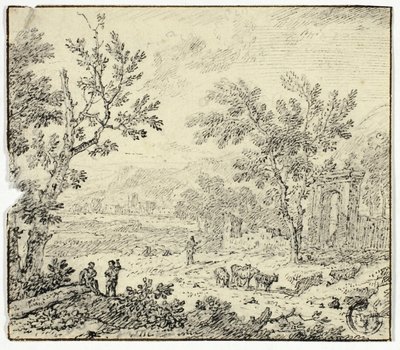 Paisaje con cabras, cabrero y ruinas de Jan van Huysum