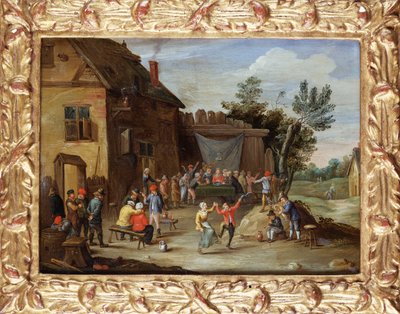 Una fiesta de bodas en el patio de una posada del pueblo de Jan van Kessel