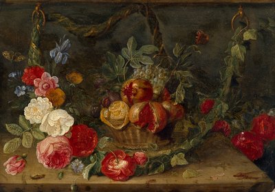 Composición de naturaleza muerta decorativa con una cesta de frutas, mediados del siglo XVII de Jan van Kessel