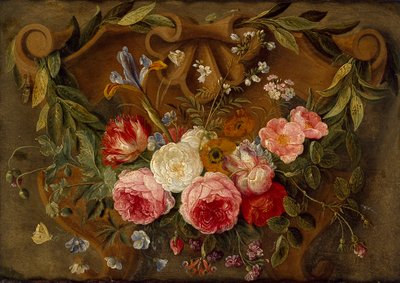 Composición de bodegón decorativo con una guirnalda de flores, mediados del siglo XVII de Jan van Kessel