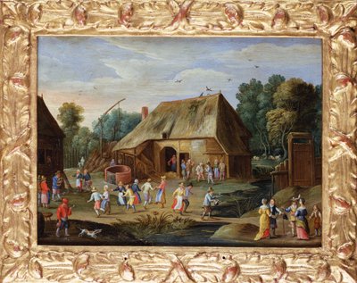 Nobleza en un baile campesino en una granja de Jan van Kessel