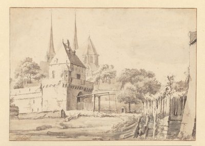 Vista de la Bergpoort y Bergkerk en Deventer de Jan van Kessel