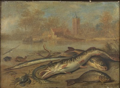 Peces y paisaje de Jan van Kessel the Elder