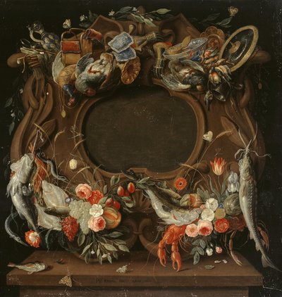 Marco del medallón con una representación alegórica de los cuatro elementos de Jan van Kessel the Elder