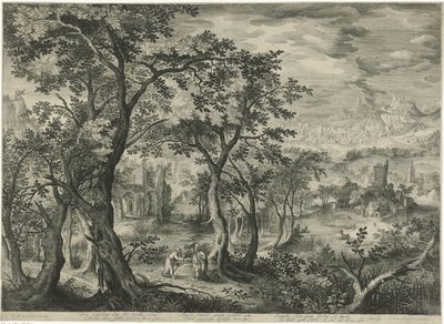 Paisaje de montaña con la tentación de Cristo de Jan van Londerseel