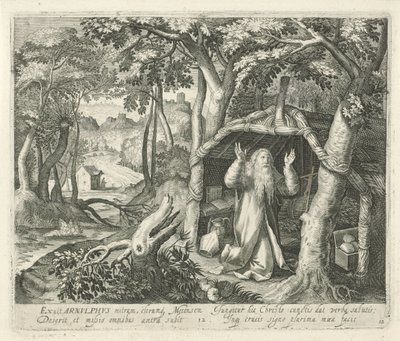 H. Arnulphus de Metz como ermitaño Santos y ermitaños (título de la serie) de Jan van Londerseel