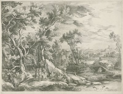 Paisaje con Abraham rogando a los tres ángeles que salven a Sodoma de Jan van Londerseel