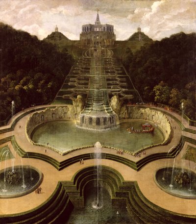 Vista del octágono sobre las cascadas y las piscinas de Neptuno, después de 1716 de Jan van Nickelen