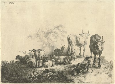 Paisaje con ganado y una lechera de Jan van  Noordt
