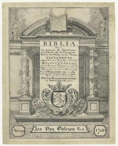 Portada de una biblia de 1721 de Jan van Oosterom