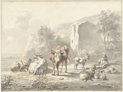 Paisaje con ganado y ruina de Jan van Ravenswaay