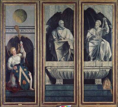 Ángel presentando a San Esteban y Santiago el Mayor con las Armas de Jacques Coëne, Abad de Marchiennes, del Políptico de San Esteban y Santiago el Mayor, c.1541 de Jan van Scorel
