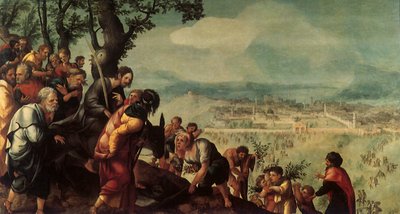 Entrada de Cristo en Jerusalén, panel central de un tríptico, c.1526 de Jan van Scorel