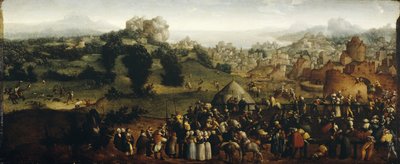 Paisaje con torneo y cazadores, 1519-20 de Jan van Scorel