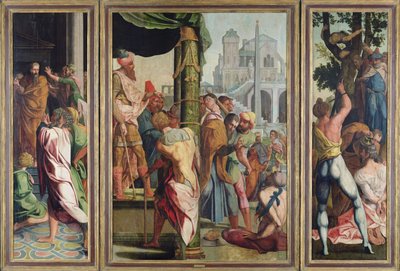 El sermón, arresto y martirio de Santiago el Mayor, del Políptico de San Esteban y Santiago el Mayor, c.1541 de Jan van Scorel