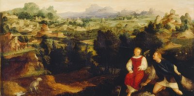 Tobías con el ángel en un paisaje. 1521 de Jan van Scorel