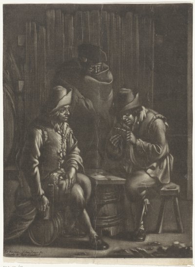 Jugadores de cartas alrededor de un barril de Jan van Somer