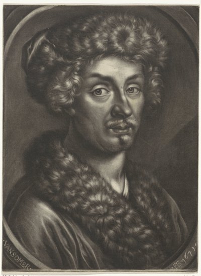 Retrato de un hombre con sombrero de piel de Jan van Somer