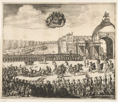 Entrada del rey Guillermo III en La Haya, 1691 Sobre el Blyde, muy deseado, y primera Inhalingh Real de Guillermo III, Rey de Inglaterra, Escocia, Vranckryck y Yerlandt, &c. Binnen La Haya el 5 de febrero, en den Jaere 1691 (título en de Jan van Vianen