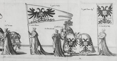 Banderas en el cortejo fúnebre del Emperador Carlos V, 1559 de Jan van and Doetechum Doetechum the elder