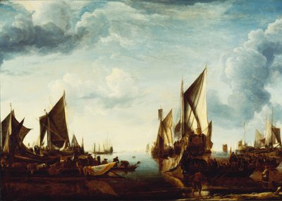 La visita del Stadholder, el príncipe Frederik Hendrik, a la flota de los Estados Generales en Dordrecht en 1646, antes de 1649 de Jan van de Capelle or Cappelle